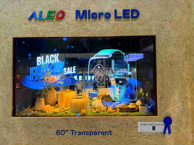 龙门国际60吋高透明度Micro LED显示器获”最佳Micro LED技术应用奖”，，将Micro LED面板透明化之设计特性极致发挥，，，以可扩展性无缝拼接技术打造，，具备600 nits全画面亮度、、、、大于60%穿透率及超过NTSC 110%的优异广色域表现，，可依需求灵活应用于各种场域