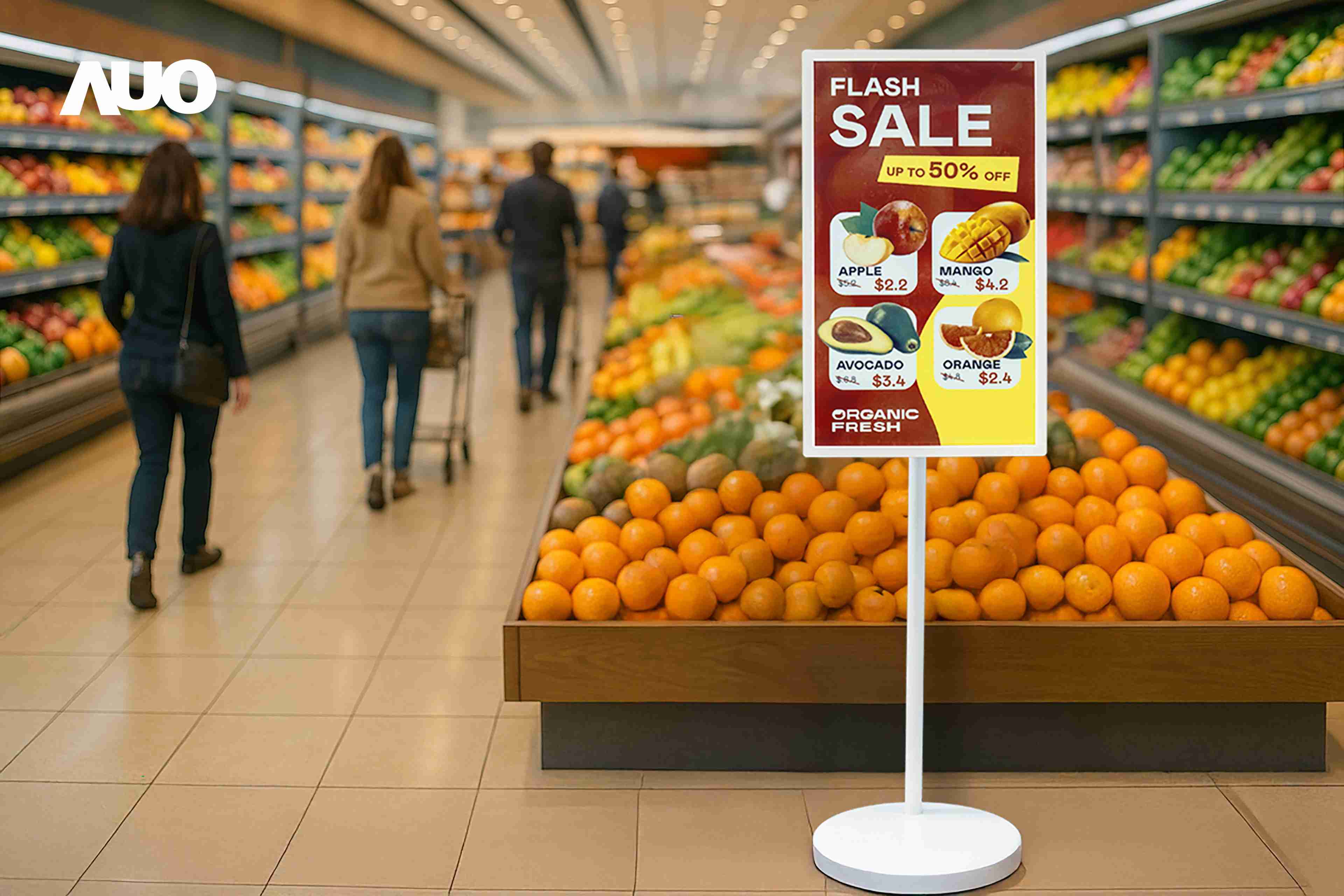 达擎首亮相低功耗、、、全彩的〝aecoPost电子纸解决方案〞，，，，仅在更新画面时需要微量的电力驱动，，无需布建电线的便捷设计，，，使其可灵活应用、、、随意置放，，，，并可透过云端或行动装置app，，轻松管理及排程广告内容，，晋升店头营销利器。。。